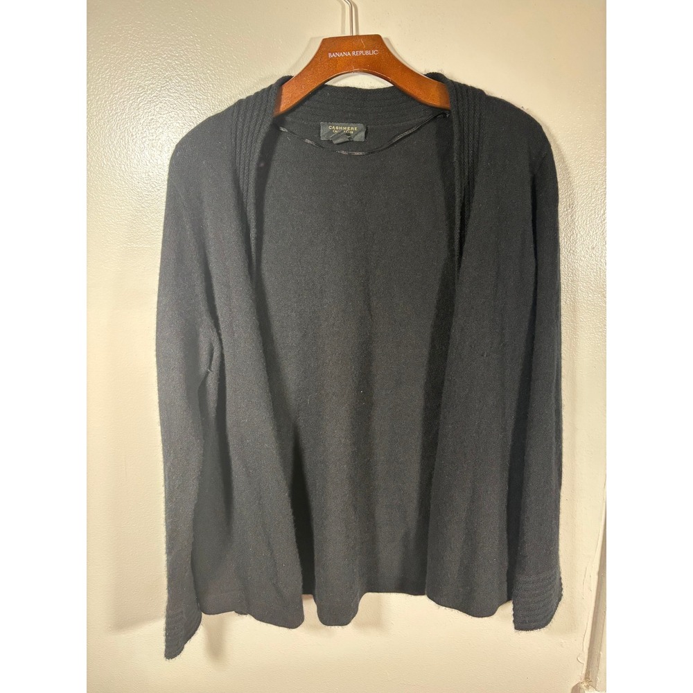 Charter Club Cardigan Women Sz L Black Cashmere Open Front Ribbed Luxury Sweater